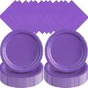 Zhehao 120 Pcs Disposable Paper Plates and Napkins Bulk Birthday Party Decorations 7 inch Dessert Plates for Valentines Spring Baby Shower Party Supplies (Purple)