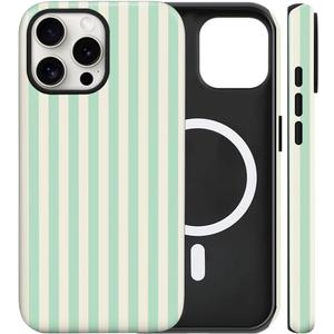 Magnetic for iPhone 17 Pro Case Cute Stripes Phone Case, Light Green