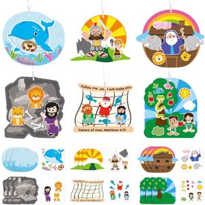 2 x 36Set Religious Sunday School Crafts for Kids Bulk Christian Bible Stories DIY Sticker Hanging Ornament Craft Kit for Classroom VBS Activities Sunday School Church Carnivals Christmas Exchange Gifts, Small