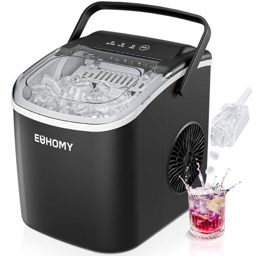 Amazon.com: EUHOMY Countertop Ice Maker Machine with Handle, 26lbs in 24Hrs, 9 Ice Cubes Ready in 6 Mins, Auto-Cleaning Portable Ice Maker with Basket and Scoop, for Home/Kitchen/Camping/RV. (Black)