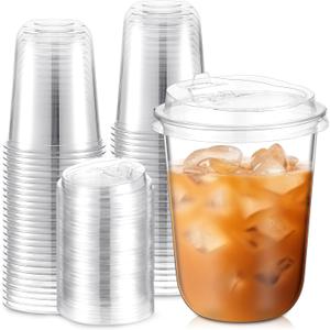 Baderke 50 Sets Crystal Clear Plastic Cups With Lids, Disposable Iced Coffee Cups with Lids for Smoothie, Cold Beverages, Drinking Cups, Cold Drinks for Party, Wedding, Event (Clear,16 oz)