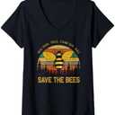 Womens Hug More Trees Clean Our Seas Save The Bees Vintage Earth V-Neck T-Shirt XL Gray
