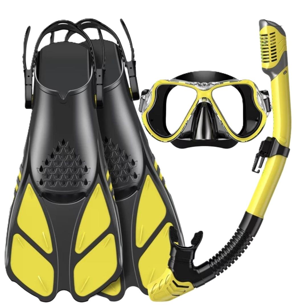 Zenoplige Mask Fins Snorkel Set, Snorkeling Gear for Adults, Panoramic View Snorkel Mask Anti-Fog, Adjustable Dive Flippers, Dry Top Snorkel and Travel Bag, Scuba Gear for Swimming Snorkeling Diving