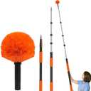 Buyplus 26FT Reach Cobweb Duster, Outdoor Spider Web Cleaner Brush with Professional 5-20FT Extension Pole, Non-Shedding Fluffy Bristles, Suitable for Ceiling and Corner Dusters for Indoor and Outdoor, 20ftd1