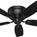 Hunter 48 inch Outdoor or Indoor Ceiling Fan No Light - Low Profile Mount, Black Ceiling Fan without Light, For Patio, Porch, Garage, or Living Room, 5 Blades, Pull Chain - Sea Wind 53118, Matte Black