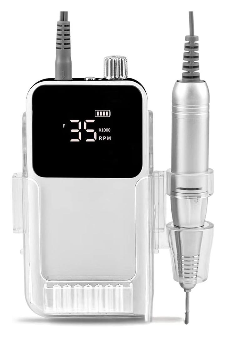 Rechargeable Nail Drill Machine, Cordless 35,000Rpm Brushless Nail Drill Gel Tools, Portable Nail File with Protective Case, Great for Home Or Salon,White