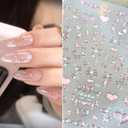 Valentines Nail Art Stickers 5D Embossed Bow Hearts Nail Stickers Pink Heart Nail Stickers Valentine's Day Self-Adhesive Nail Decorations for Women Manicure 1 Sheet