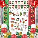 LFSTGN 131 Pcs​ Christmas Decorations Indoor, Christmas Party Supplies - "MERRY CHRISTMAS" Banner, Photo Prop, Balloon Party Kit, Hanging Swirl, Fringe Curtain