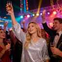 MAYSTEPPE Women Sequin Top Sexy V Neck Balloon Long Sleeve Sequin Shirt Sparkly Glitter Party Tops Blouse for Party Club (Silver, S)