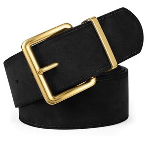 XZQTIVE Women Wide Chunky Belt for Dresses Fashion Thick Suede Belt with Gold Buckle, Black(Fit Waist Size 28"-32")