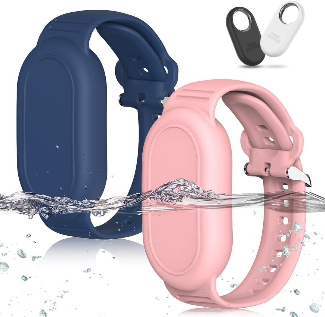 for Samsung Galaxy SmartTag 2 Wristband Holder [2-Pack], Soft Silicone Wristband Smart Tag 2 Holder Kids Bracelet Galaxy Smart Tag 2 Case for Child Elderly (Blue + Pink)