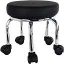 Modern Roller Seat PU Leather Low Round Rolling Stool 360 Swivel Small Low Seat with Universal Caster Wheels Foot Stool for Home Office Garage Shop Fitness Sport H12.4" Black