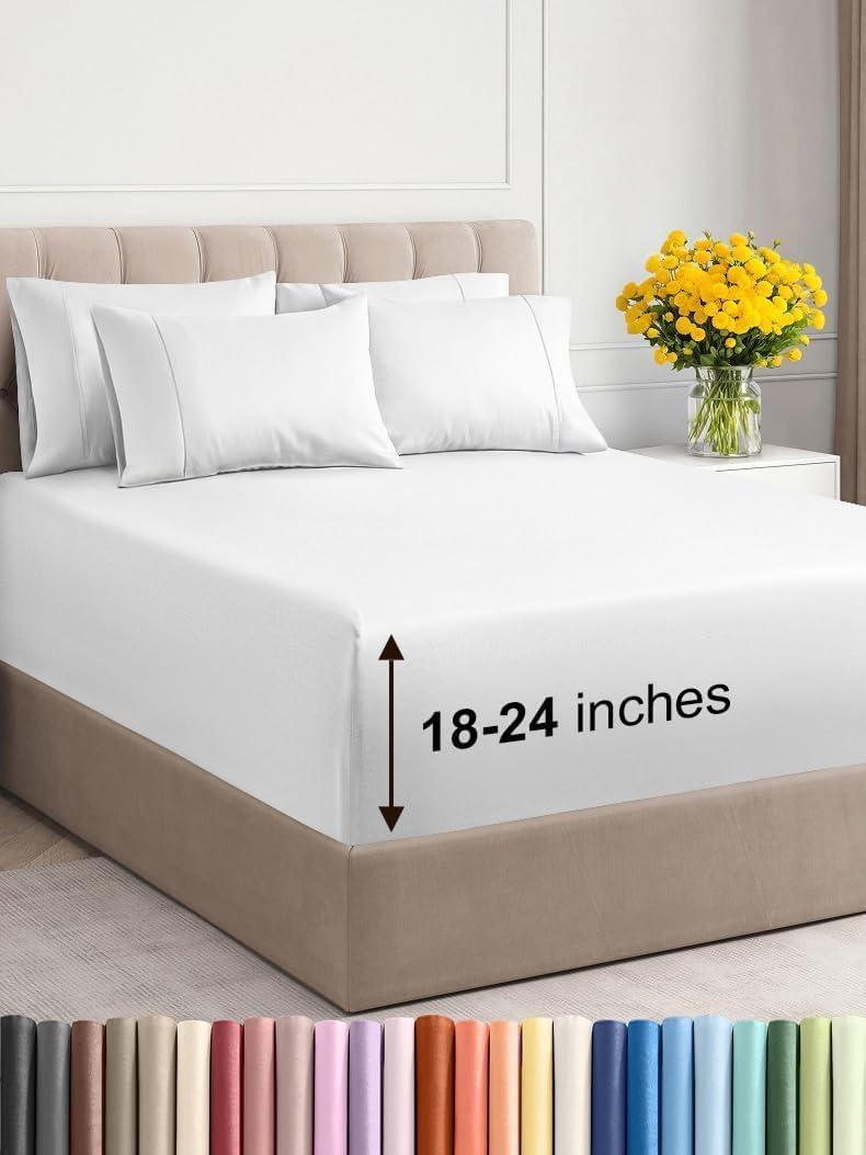 Extra Deep King Sheet Set - 6 Piece Breathable and Cooling Sheets - Hotel Luxury Bed Sheets Set - Easy & Secure Fit - Soft, Wrinkle Free and Comfy Sheets Set - White Sheet Set with Extra Deep Pockets