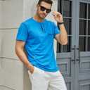 Men's Henley Shirts Short/Long Sleeve Casual Cotton T-Shirt Classic Button Basic Stylish Tees Tops (Blue, M)