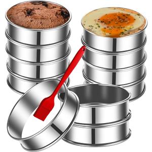 DATANYA 12Packs 4 Inch English Muffin Rings Crumpet Rings Stainless Steel Double Rolled Tart Rings, Round Metal Cooking Pastry Ring Molds for Crumpets baking