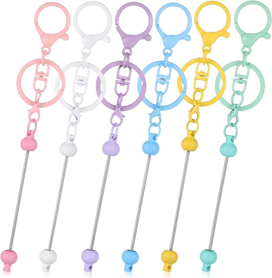 LALAFINA 12Pcs Colorful Beadable Keychains Bulk Blank Beaded with Lobster Clasp, Colorful Bead Keychain Making Kit for Jewelry Making Diy Crafts