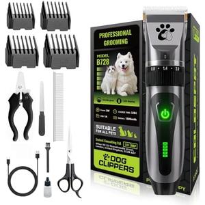 Dog Clippers Cordless, Professional Cat Trimmer, 2-Speed Low Noise Dog Grooming Kit, Pet Trimmer for Small Large Thick Hair Dogs