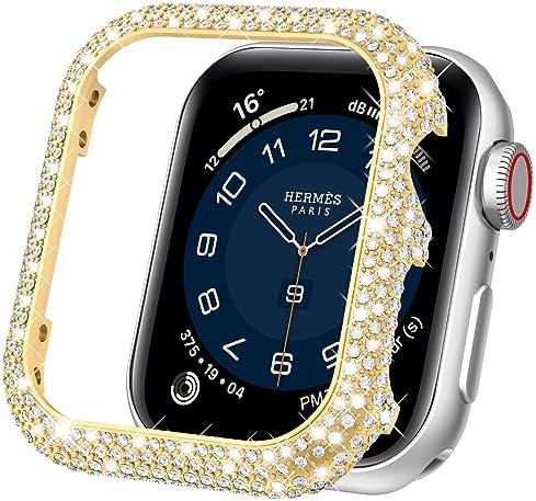 2 PAck Mosonio Metal Case Cover Compatible with Apple Watch S10 46mm, Full Bling Metal Watch Frame for Women, Shiny and Durable Protective Case Cover for iwatch Series 10(Gold & Rose Gold,46mm)