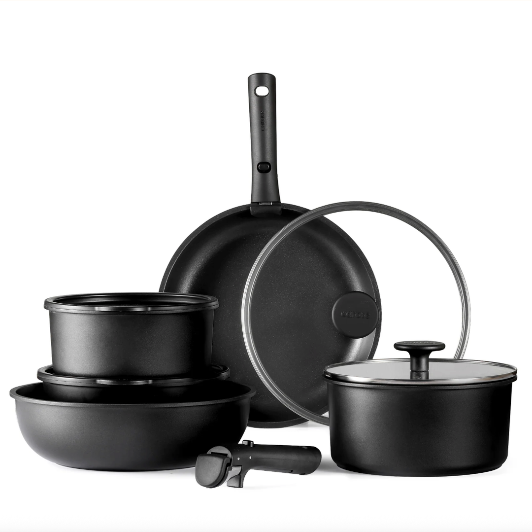 CAROTE 11pcs Pots and Pans Set, Nonstick Cookware Set Detachable Handle, Induction Kitchen Cookware Sets Non Stick with Removable Handle, RV Cookware Set, Oven Safe Cookware Set, Pure Black