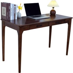 Solid Wood Desk with Drawers, Wooden Computer Desk for Home Office, Gaming Study Desk for Small Spaces, Writing Work Desk for Bedroom,Easy Assembly (Walnut Color 47 inch 2 Drawers), 47 x 21 x 30 inches