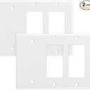 Kingdder 2 Pcs Three Gang One Blank Wall Plate Stainless Steel White Light Switch Plate Gloss Finish Size 3-gang 4.50" x 6.38" Corrosion-resistant Gfci Outlet Receptacle (2-decorator/1-blank)