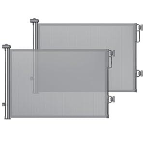 Cumbor 2-Pack Retractable Baby Gates for Stairs, 55" Wide Soft Mesh Pet Gate for Dogs with One Hand Opening, 34" Tall Toddler Gate with Top Lock for Bedroom, Doorways, Indoor/ Outdoor, Gray