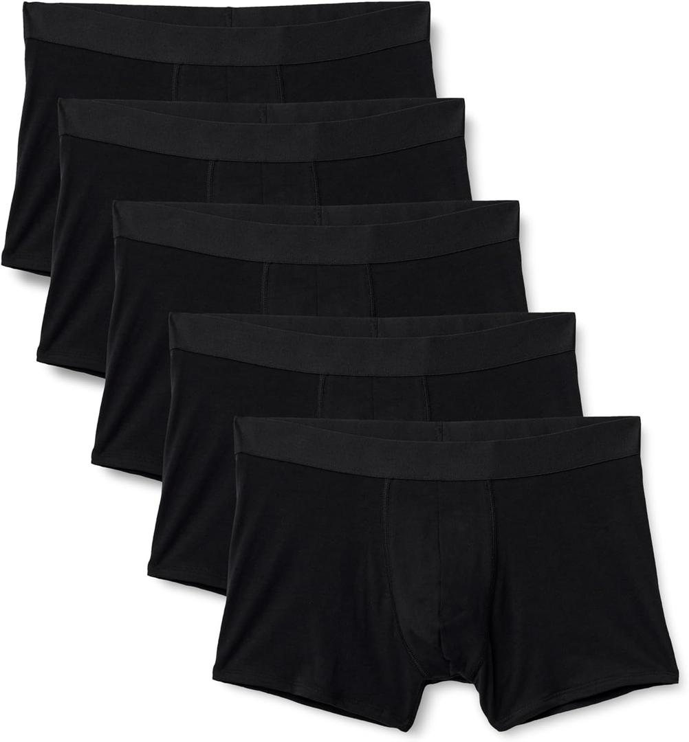 Amazon Essentials Men's Cotton Jersey Boxer Shorts Underwear, Pack of 5 (Black)