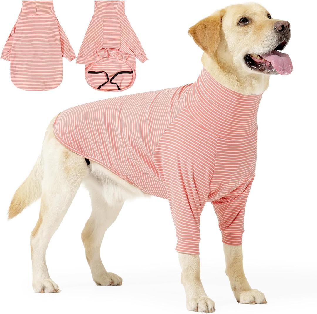 Recovery Suit for Dogs After Surgery Female Dog Onesie with Sleeve for Small Medium Large Pets, Neuter Spay Body Suit Pajama Sweater Warmth Clothes Prevent Licking Surgical Wound Leash Hole Pink