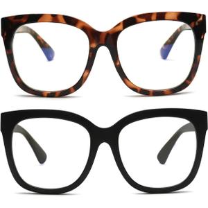 Zéro D 2 Pack Oversized Blue Light Glasses for Women Chic Square Computer Glasses Reduce Eye Strain Tortoise&MatteBlack