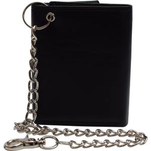 Men's RFID Blocking Premium Leather Chain Trifold Wallet (Black with Chain)