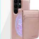 MONASAY Magwallet Case Fit for Samsung Galaxy S23 Ultra, [Wireless Charging] Flip Folio Magnetic Leather Phone Cover with Detachable RFID Blocking Card Holder, Rosegold