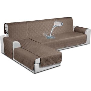 TAOCOCO Waterproof Sectional Sofa Covers 3pcs L Shaped Couch Covers Reversible Chaise Lounge Slipcover Pet Covers for Sectional Sofa L Shape Furniture Protector with Elastic Straps(X-Large, Taupe)