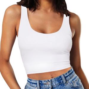 Womens Sexy Sleeveless Crop Tops Double Layer Scoop Neck Cropped Tank Top, XL
