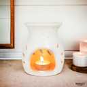 Hosley Elegant Ceramic Oil Warmers with Leaf Pattern and Speckle Design 4.5 Inches High Tealight Compatible for Aromatherapy and Home Decor Set of 3 (Cream 2)