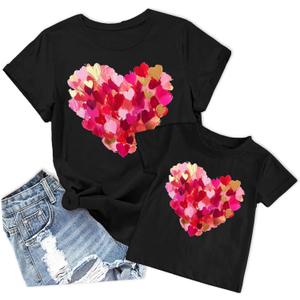 Mommy and Me Valentines Shirts Heart Graphic T-Shirt Family Matching Outfits Mom and Girls Valentine Gift Tee Tops (XL)
