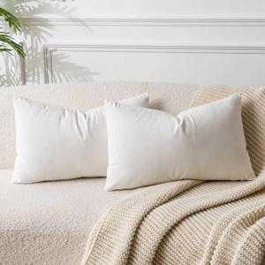 JUSPURBET Cream White Decorative Lumbar Velvet Throw Pillow Covers 12x20,Pack of 2 Luxury Soft Solid Cushion Cases for Sofa Couch Bed