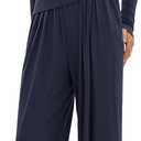 Darong Women's 2 Piece Lounge Fall Outfits Sets Warp V Neck Short/Long Sleeve Shirts and Wide Leg Pants Casual Matching Sets, S