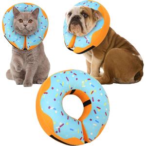 Recovery Donut Collar for Dogs & Cat,Inflatable Dog Cone Collar Alternative After Surgery,Soft Cone for Large Medium Small Dog,Adjustable Pet Neck Donut(Blue,Medium+ Neck 11"-14"）