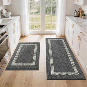 COSY HOMEER Kitchen Rugs Non-Slip 20x30/20x48 Inch Thick Polypropylene Standing Mat for Home Machine Washable, Black