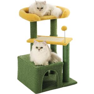 Made4Pets Cat Tree, Small Cat Tower for Indoors Cats, Cute Wood Kitty Condo with Scratching Post and Pad, 29" Multi-Level Modern Activity Climbing Furniture for Small and Medium Cats, Green