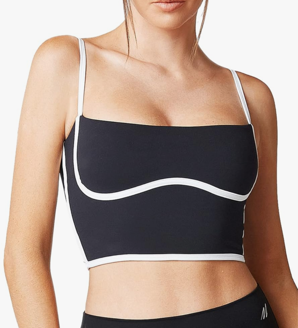 Move With You Sleeveless Spaghetti Strap Padded Sports Bra Tank Tops Square Neck Double Layer Workout Fitness Basic Crop Tops
Size M