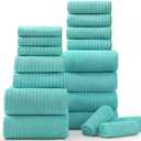 18 Piece Bath Towels Set,Ultra Soft Family Bathroom Towel Set with Hanging Loops-6 Bath Towels,6 Hand Towels,6 Washcloths,Highly Absorbent Quick Dry Shower Towel for Bathroom,Hotel,Spa-Teal Towel Set