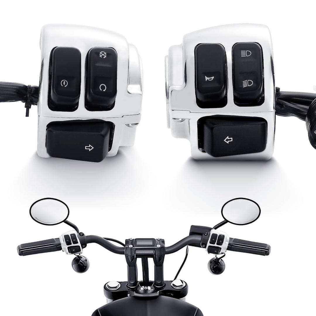 DREAMIZER Motorcycle 1" Handlebar Switches Control and Wiring Harness Compatible with Harley Softail Dyna Sportster V-Rod 1996-2012, Chrome (1 Pair)