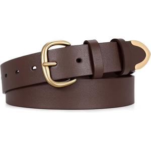 JASGOOD Women Leather Belt for Jeans Pants Gold Buckle Lady Casual Dress Waist Belt (Fit waist size 31"-35", Coffee)