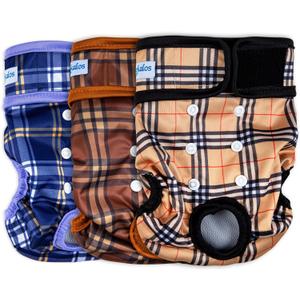 Leekalos Reusable Washable Dog Diapers Female (3 Pack) - Highly Absorbent Doggie Diapers - Size Adjustable Puppy Diapers for Dog Period Panties (Large (15"-17" Waist), Plaid)