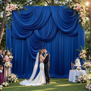 50ft x 14ft Royal Blue Backdrop Curtains, 10 Panels Wrinkle Free Soft Fabric Drapes Back Drop Cloth for Wedding Party Decor, Photo Backdrop for Baby Shower Birthday Stage Reception Lobby Decoration