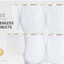 PLASTICPRO 12 Pack White With Gold Rim Plastic Wine Glasses Stemless Disposable 12 oz BPA Free Shatterproof Plastic Wine Cups Wine Glasses for Parties