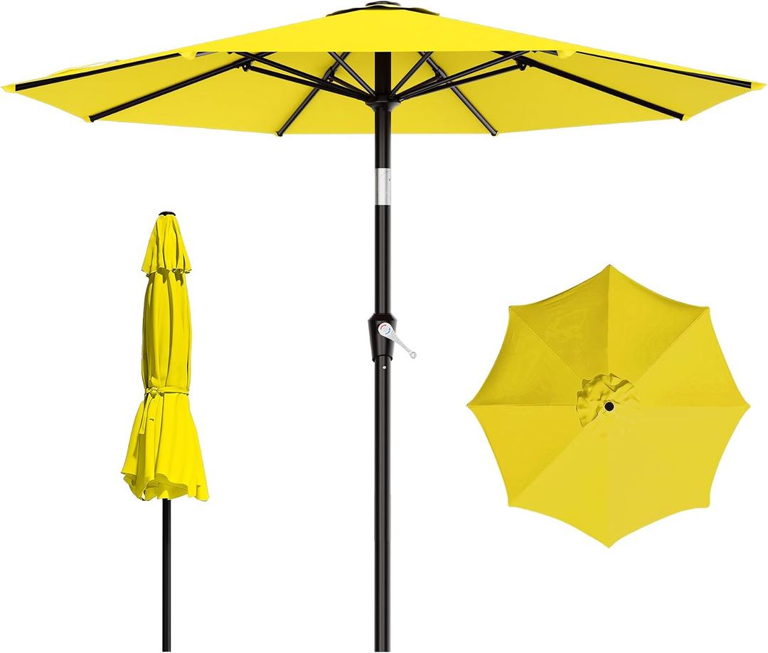 AreShark 9 FT Patio Umbrella for Outdoor, Outdoor Table Umbrella with Push Button Tilt and Crank, Outdoor Patio Umbrellas with 8 Sturdy Ribs for Market, Garden, Pool (Yellow)