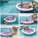 FBSPORT Inflatable Water Hammock Round Floating Ring, 8ft Inflatable Dock Floating Platform for Lake W/Cupholder, Sun Float Chill Raft Float Ring Tanning Pool Lounger Island Platform Pad, Purple Pink