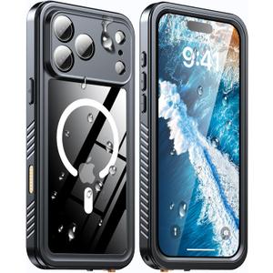 Magnetic for iPhone 17 Pro Case, [IP68 Waterproof][Wireless Charging][Built-in Lens & Screen Protector][Military-Grade Drop Protection] Full-Body Shockproof Case for iPhone 17 Pro Black
